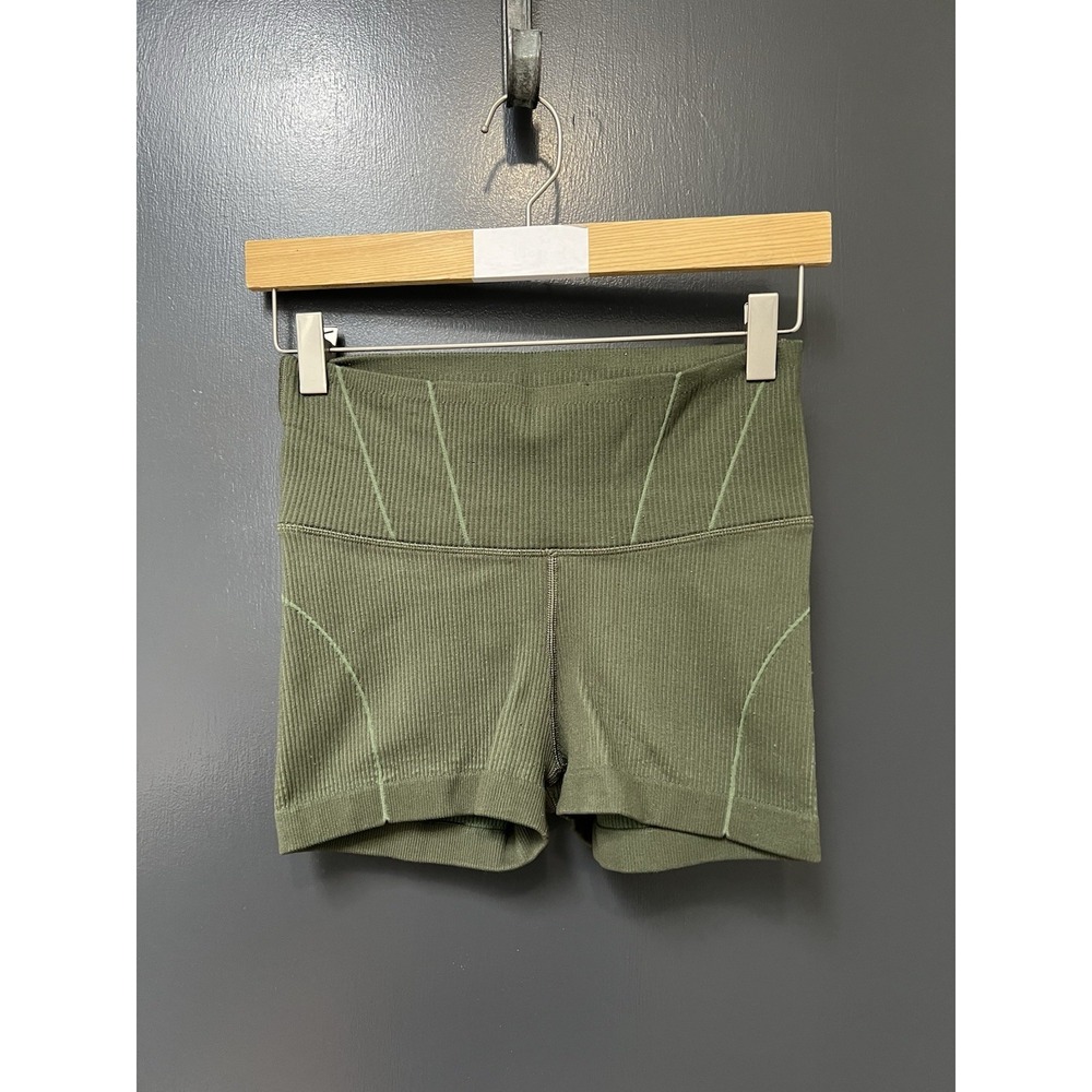 Aerie Offline Biker Shorts Women's Sz S Green Ribbed Pull On Athletic